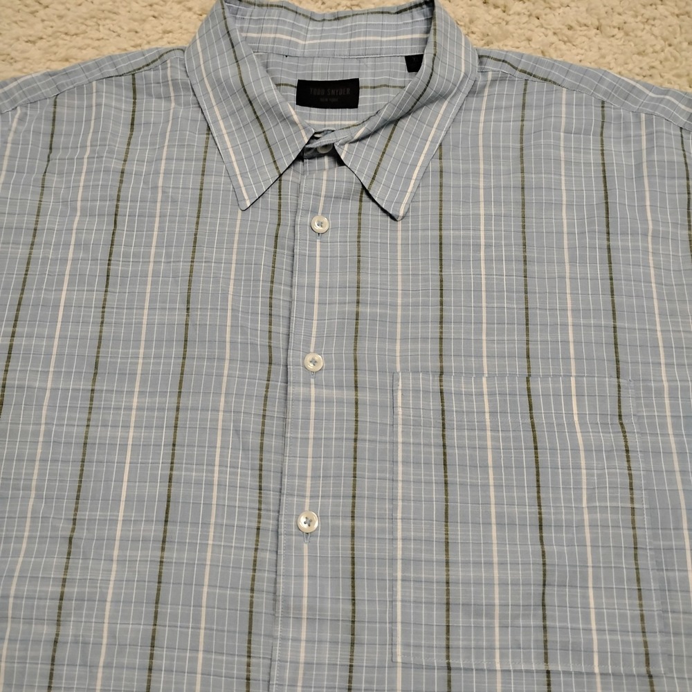 Todd Snyder Shirt Mens XL (27x30) Striped Blue Button Pocket Camp Cotton A2